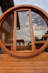 Sauna ogrodowa tarasowa 160 cm + szklany front NIEBO ze świerku skandynawskiego-2