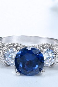 Nowy pierścionek srebrny kolor niebieska cyrkonia białe cyrkonie retro-2
