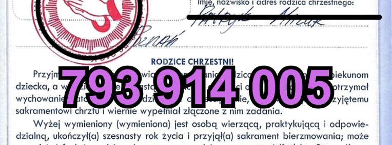 Ekspresowa realizacja - Bierzmowanie Zaświadczenie dla chrzestnych -1