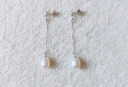 Nowe srebrne kolczyki srebro 925 biała perła perły wiszące długie