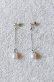 Nowe srebrne kolczyki srebro 925 biała perła perły wiszące długie-2