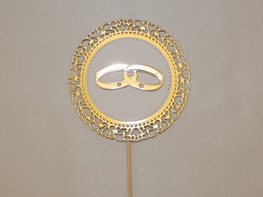 Topper ślubny dekoracja na tort złoty biały obrączki ozdoba na ślub wesele-1