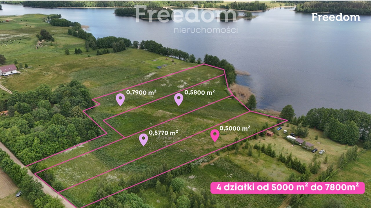 Działka 5000 m² z liną brzegową jeziora Szóstak