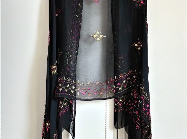 Duża chusta szal dupatta haftowana szyfon czarna orient hidżab hijab pareo-1