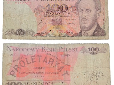 Banknot 100 złotych 1986 rok - Seria PL Ludwik Waryński PROLETARYAT 1883-1