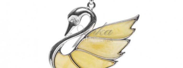 Biżuteria srebrna z żółtym naturalnym bursztynem ŁABĘDŹ-1