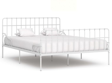 vidaXL Rama łóżka ze stelażem z listw, biała, metalowa, 180 x 200 cm 284606-1