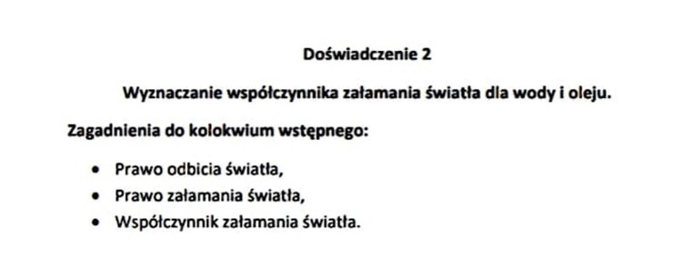 "Wyznaczanie współczynnika załamania światła dla wody i oleju" - Sprawozdanie-1