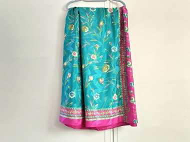 Vintage saree sari róż turkus kwiaty floral indyjska sukienka retro orient-1