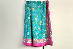 Vintage saree sari róż turkus kwiaty floral indyjska sukienka retro orient