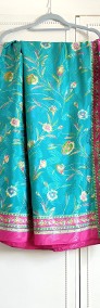 Vintage saree sari róż turkus kwiaty floral indyjska sukienka retro orient-3