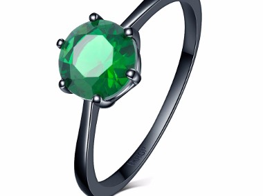 Nowy pierścionek czarny kolor zielona cyrkonia oczko dark prosty-1