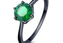 Nowy pierścionek czarny kolor zielona cyrkonia oczko dark prosty