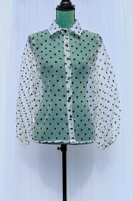 Koszula biała organza czarne kropki 38 M przezroczysta polka dots nylon-2