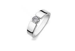 Nowy pierścionek obrączka srebrny kolor biała cyrkonia prosty