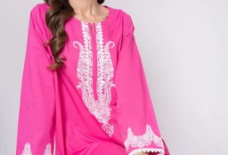 Różowa tunika indyjska XXL 44 plus size bawełna boho hippie etno haft tribal
