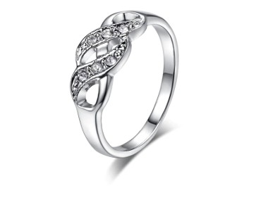 Nowy pierścionek srebrny kolor białe cyrkonie wzór retro elegancki-1