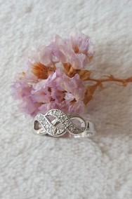 Nowy pierścionek srebrny kolor białe cyrkonie wzór retro elegancki-2
