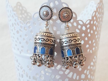 Nowe indyjskie kolczyki jhumka srebrny kolor dzwonki handmade boho hippie etno-1