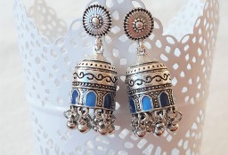 Nowe indyjskie kolczyki jhumka srebrny kolor dzwonki handmade boho hippie etno
