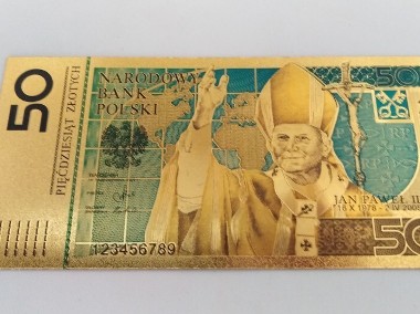 banknot kolekcjonerski pozłacany 24k + kolor 50 zł Jan Paweł II - wysyłka gratis-1
