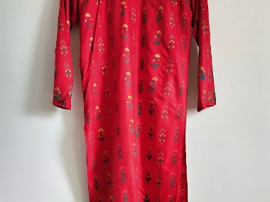 Komplet orientalny indyjski spodnie tunika kwiaty czerwony boho hippie bohemian-1