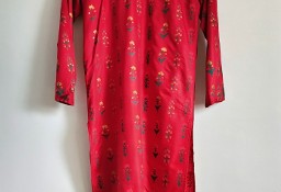Komplet orientalny indyjski spodnie tunika kwiaty czerwony boho hippie bohemian