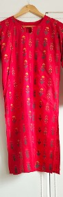 Komplet orientalny indyjski spodnie tunika kwiaty czerwony boho hippie bohemian-3