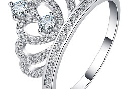 Nowy pierścionek korona tiara diaden srebrny kolor posrebrzany cyrkonie