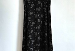 Długa czarna sukienka vintage retro 36 S Y2K 90s goth prosta w kwiaty
