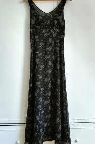 Długa czarna sukienka vintage retro 36 S Y2K 90s goth prosta w kwiaty-2