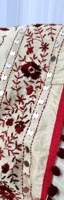 Orientalna chusta dupatta haftowana ręcznie paisley haft czerwony pompony hijab-4