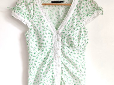 Bluzka koszula Vero Moda XS 34 biała w kwiaty zielone łączka bawełna retro-1