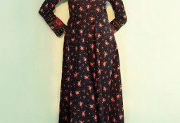 Komplet długa sukienka maxi spodnie M 38 bawełna czarna w kwiaty róże