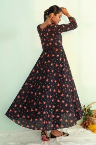 Komplet długa sukienka maxi spodnie M 38 bawełna czarna w kwiaty róże-2