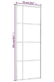 vidaXL Drzwi przesuwne, matowe szkło ESG, aluminium, 76x205 cm, czarne-3