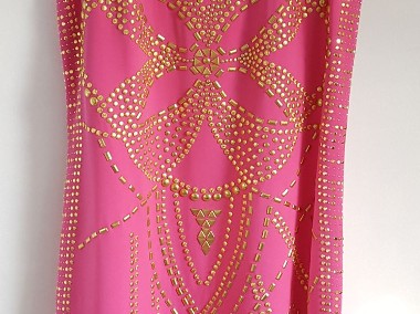 Sukienka Versace dla H&M różowa jedwabna złote dżety cekiny 38 M zamek-1