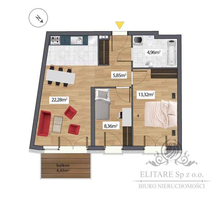 Apartamnet 3 pokojowy o pow 55,45 m² w nowej inwestycji na Krzyki Huby – pohled 2