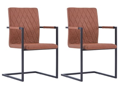 vidaXL Krzesła stołowe, 2 szt., wspornikowe, brązowe, ekoskóra281681-1