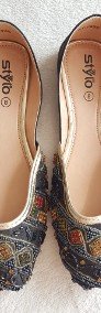 Nowe indyjskie buty baleriny 38 balerinki płaskie granatowe koraliki zdobione-4