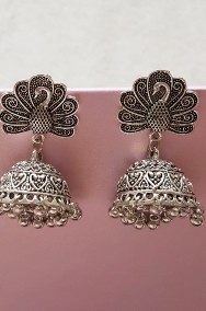 Nowe indyjskie orientalne kolczyki dzwonki jhumki ptak paw boho hippie srebrny -2