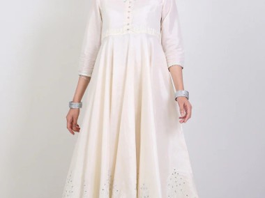 Indyjski komplet M 38 tunika sukienka kameez spodnie boho folk Bollywood biały-1