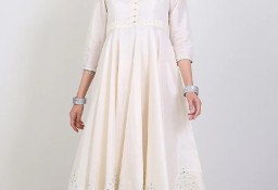 Indyjski komplet M 38 tunika sukienka kameez spodnie boho folk Bollywood biały
