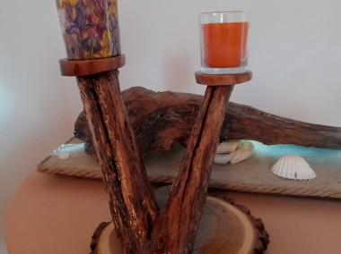 Świecznik drewniany na dwie świeczki.-1
