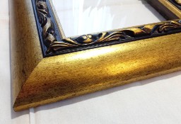 rama do obrazu ramka drewniana szeroka 7 cm stare złoto czerń szybka okazja