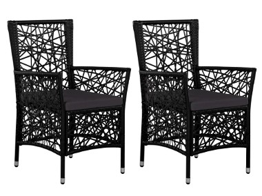vidaXL Krzesła ogrodowe z poduszkami, 2 szt., polirattan, czarne 44089-1