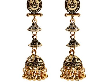 Nowe kolczyki indyjskie orientalne długie dzwonki złoty kolor boho bohemian-1