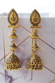 Nowe kolczyki indyjskie orientalne długie dzwonki złoty kolor boho bohemian-2