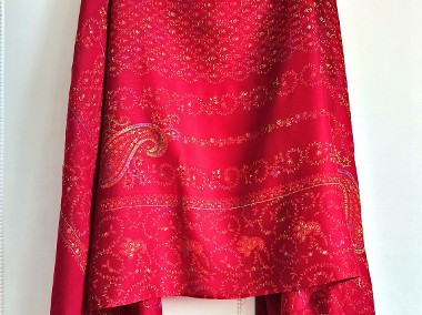Duży szal orientalny indyjski haftowany haft paisley pashmina czerwony-1