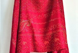Duży szal orientalny indyjski haftowany haft paisley pashmina czerwony